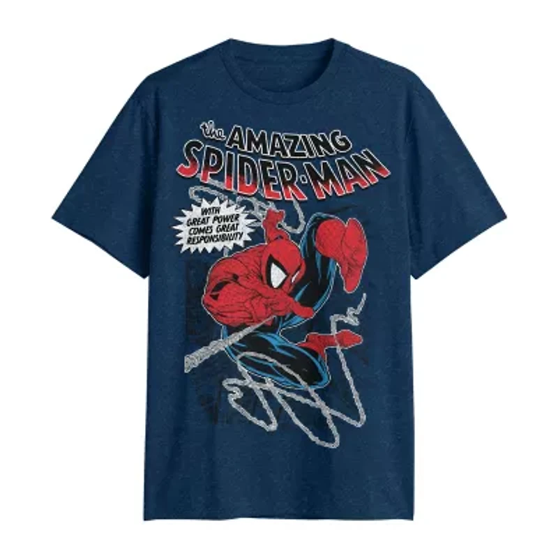 Big and Tall Mens Crew Neck Short Sleeve Regular Fit Spider-Man Graphic T-Shirt