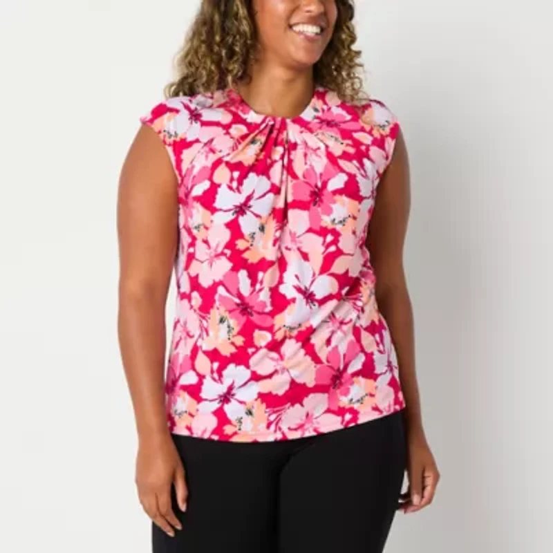 Liz Claiborne Womens Crew Neck Sleeveless Blouse