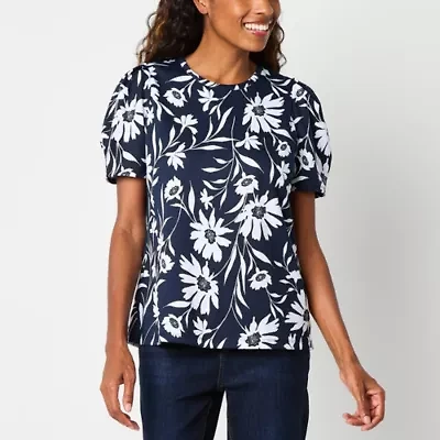 Liz Claiborne Womens Round Neck Short Sleeve Blouse