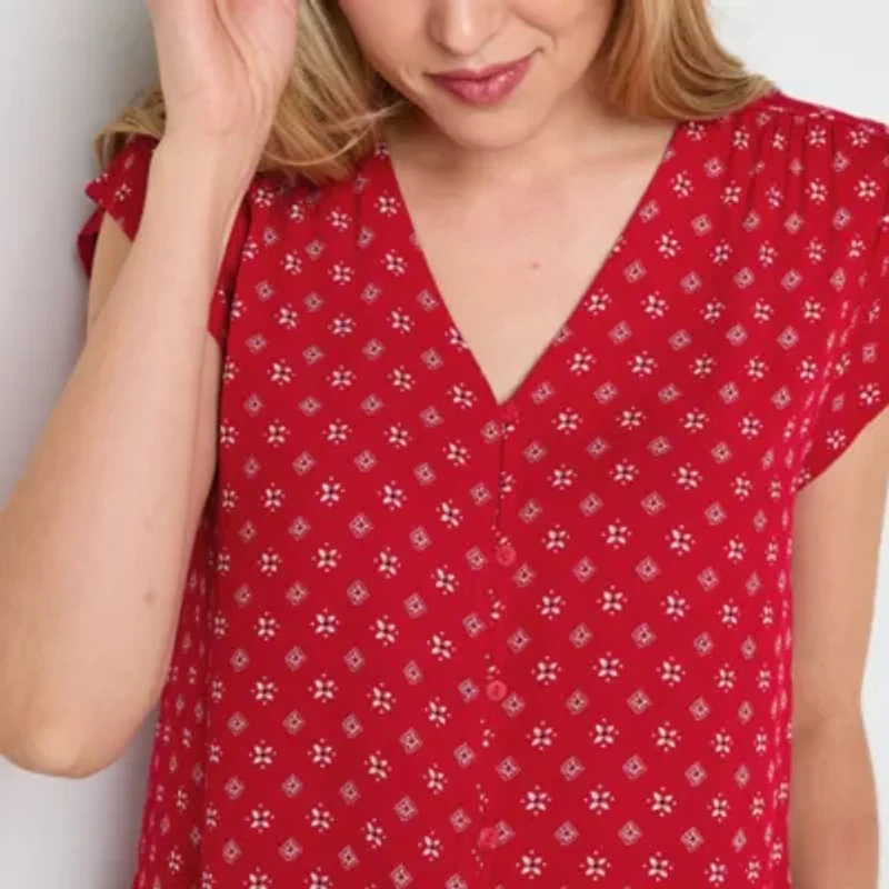 Liz Claiborne Womens V Neck Short Sleeve Blouse