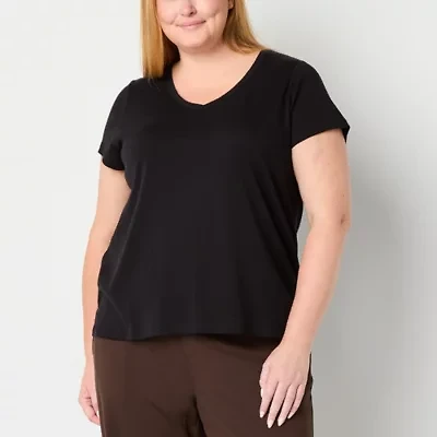 St. John's Bay Womens Easy-on + Easy-off V Neck Short Sleeve Adaptive Plus T-Shirt