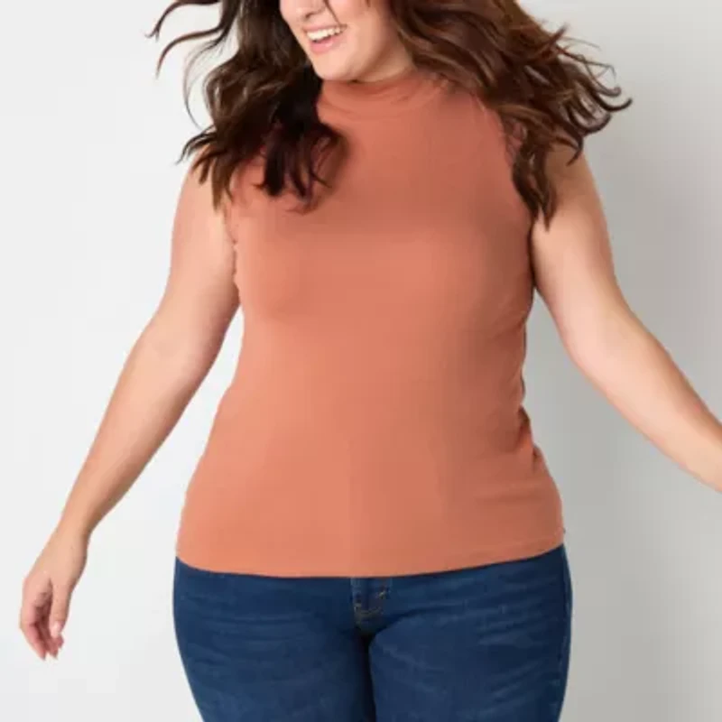 a.n.a Womens Mock Neck Sleeveless Plus Tank Top