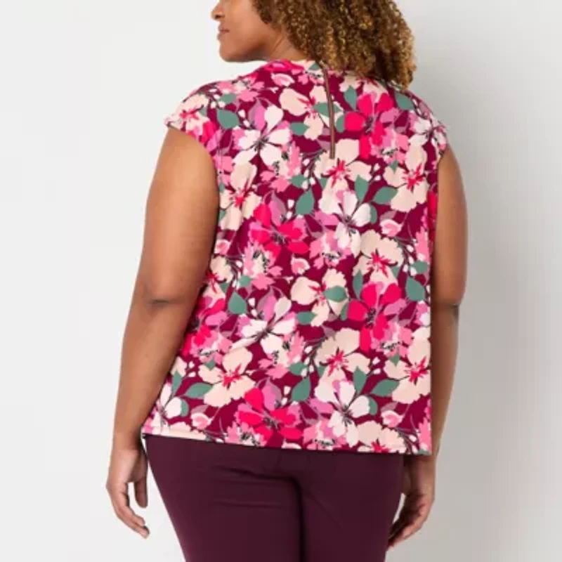 Liz Claiborne Womens Round Neck Sleeveless Plus Blouse