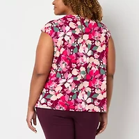 Liz Claiborne Womens Round Neck Sleeveless Plus Blouse