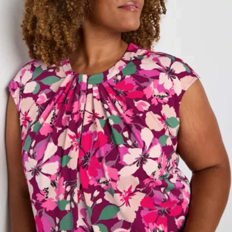 Liz Claiborne Womens Round Neck Sleeveless Plus Blouse