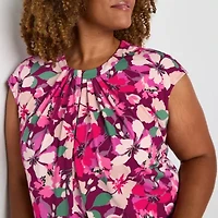 Liz Claiborne Womens Round Neck Sleeveless Plus Blouse