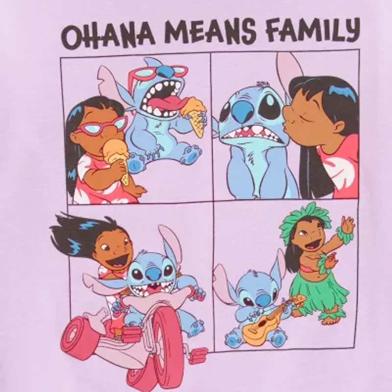 Toddler Girls Crew Neck Long Sleeve Regular Fit Lilo & Stitch Graphic T-Shirt