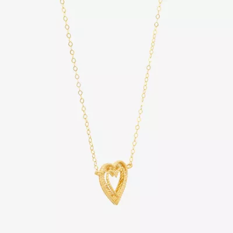 Womens 10K Gold Heart 16 Inch Pendant Necklace