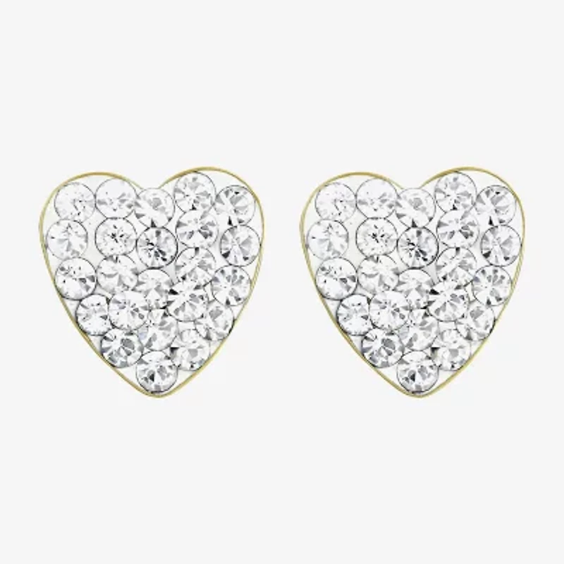 White Crystal 14K Gold 8.5mm Heart Stud Earrings