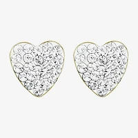 White Crystal 14K Gold 8.5mm Heart Stud Earrings
