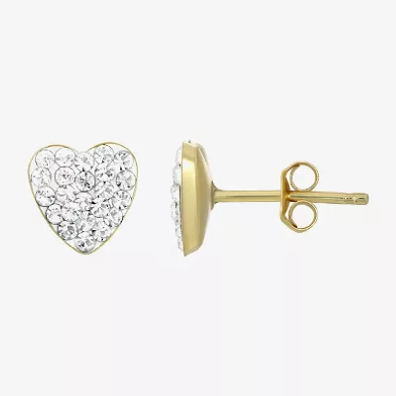 White Crystal 14K Gold 8.5mm Heart Stud Earrings