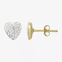 White Crystal 14K Gold 8.5mm Heart Stud Earrings