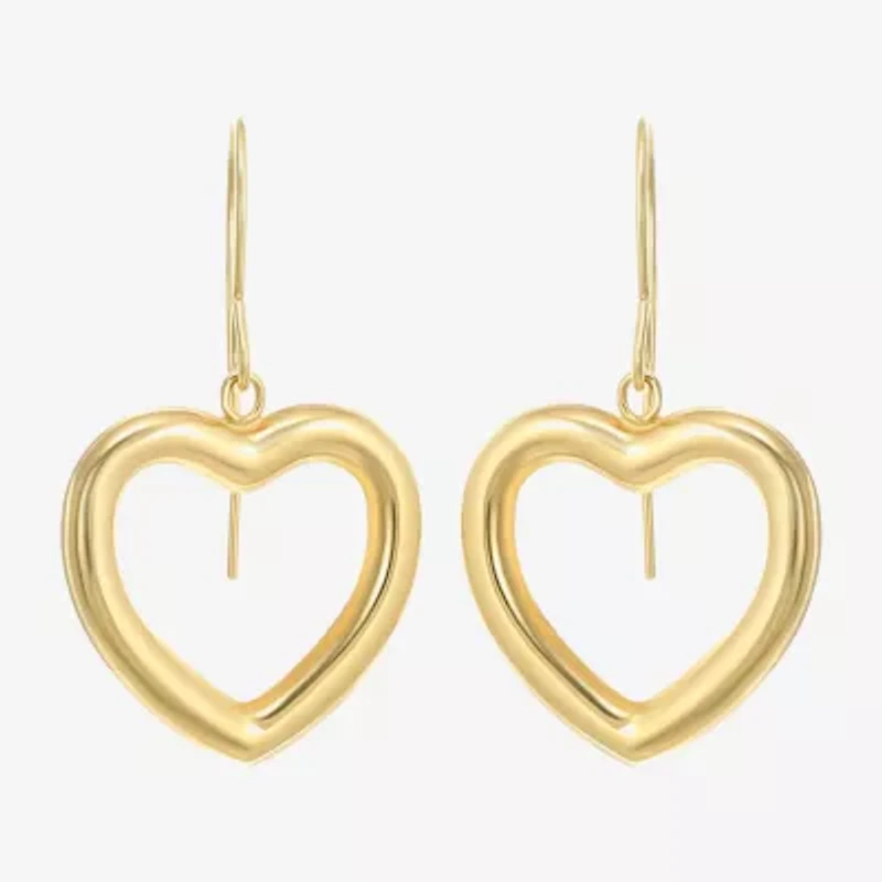 Womens 10K Gold Heart Drop Earrings