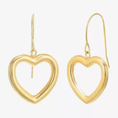 Womens 10K Gold Heart Drop Earrings