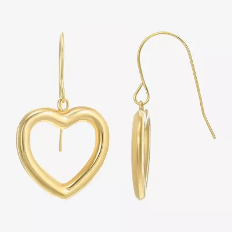Womens 10K Gold Heart Drop Earrings