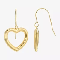 Womens 10K Gold Heart Drop Earrings