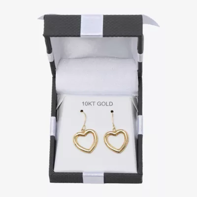 Womens 10K Gold Heart Drop Earrings