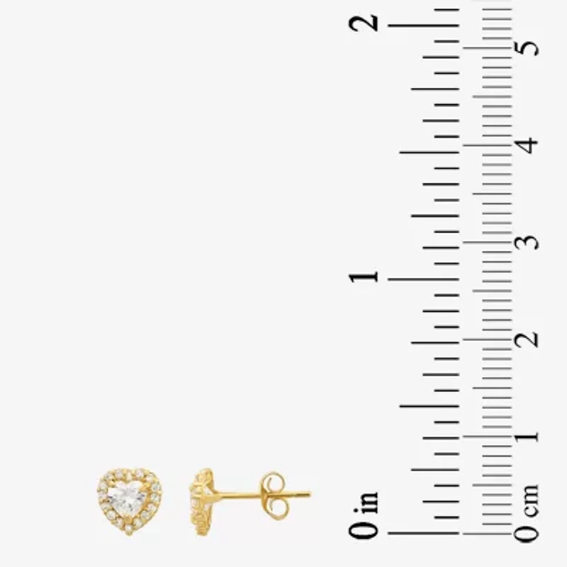 Cubic Zirconia 14K Gold 7mm Heart Stud Earrings