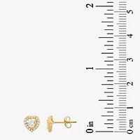 Cubic Zirconia 14K Gold 7mm Heart Stud Earrings