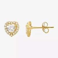 Cubic Zirconia 14K Gold 7mm Heart Stud Earrings