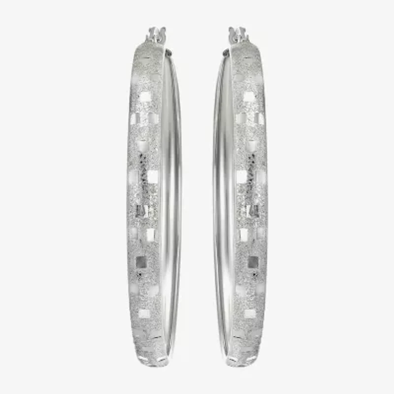 Womens Sterling Silver 48mm Round Hoop Earrings