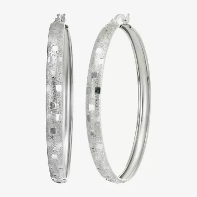 Womens Sterling Silver 48mm Round Hoop Earrings