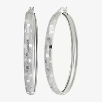 Womens Sterling Silver 48mm Round Hoop Earrings