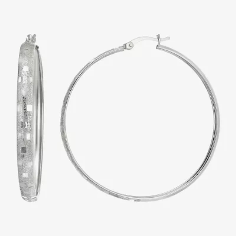 Womens Sterling Silver 48mm Round Hoop Earrings
