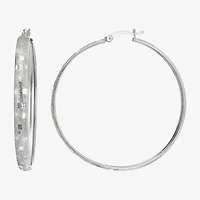 Womens Sterling Silver 48mm Round Hoop Earrings