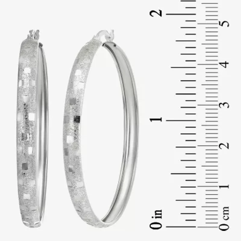 Womens Sterling Silver 48mm Round Hoop Earrings