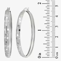 Womens Sterling Silver 48mm Round Hoop Earrings