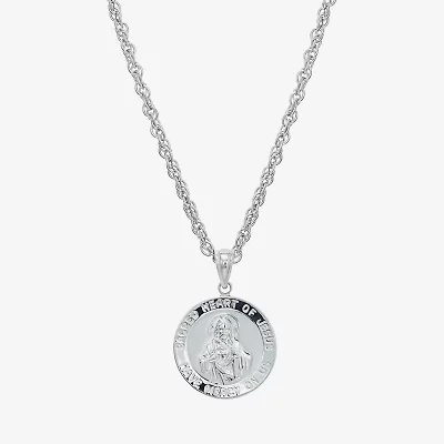 Sacered Heart Of Jesus Mens Sterling Silver 24 Inch Pendant Necklace