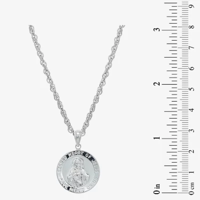 Sacered Heart Of Jesus Mens Sterling Silver 24 Inch Pendant Necklace
