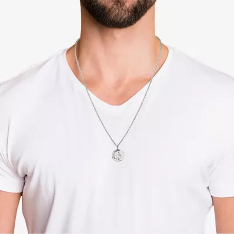 Sacered Heart Of Jesus Mens Sterling Silver 24 Inch Pendant Necklace