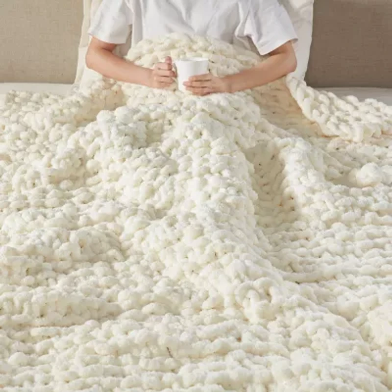 Madison Park Chenille Handmade Chunky Knit Lightweight Throw