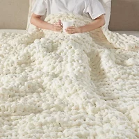 Madison Park Chenille Handmade Chunky Knit Lightweight Throw