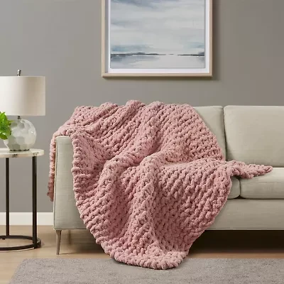 Madison Park Chenille Handmade Chunky Knit Lightweight Throw