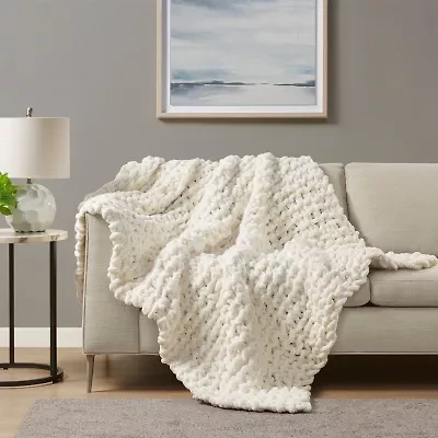 Madison Park Chenille Handmade Chunky Knit Lightweight Throw