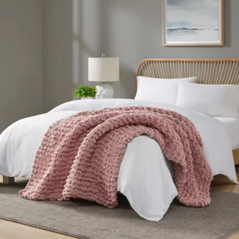 Madison Park Chenille Handmade Chunky Knit Lightweight Throw