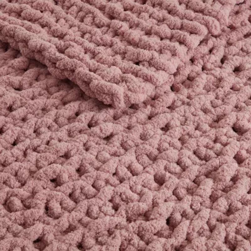 Madison Park Chenille Handmade Chunky Knit Lightweight Throw
