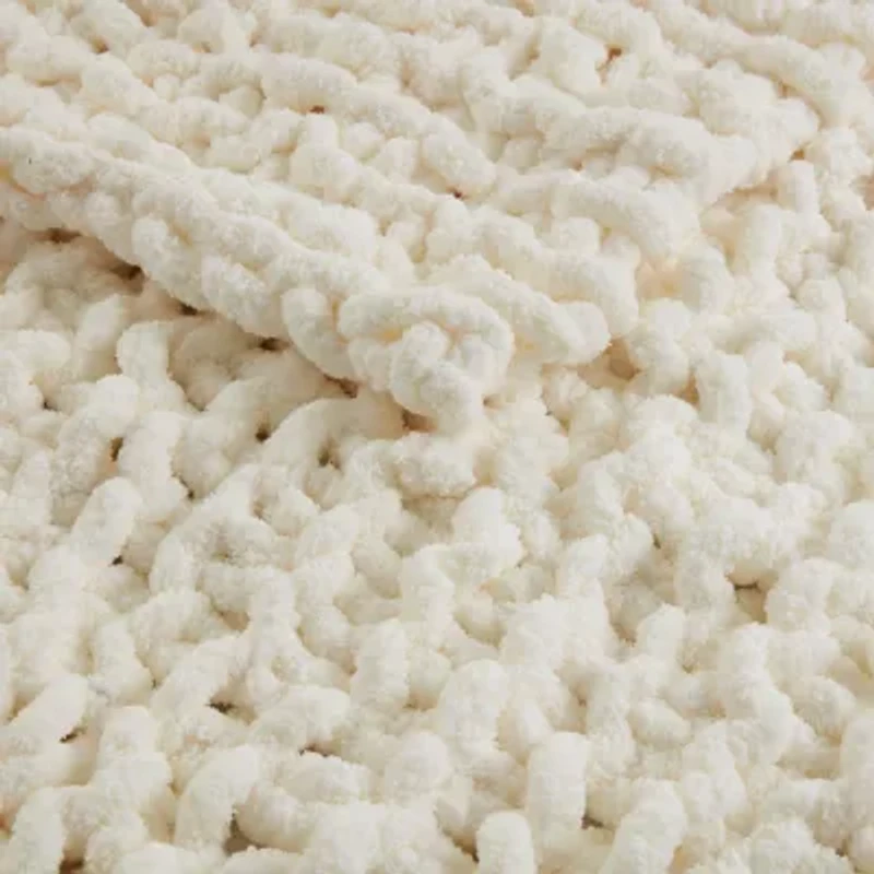 Madison Park Chenille Handmade Chunky Knit Lightweight Throw