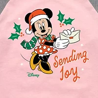 Disney Collection Girls Round Neck 3/4 Sleeve Minnie Mouse Graphic T-Shirt