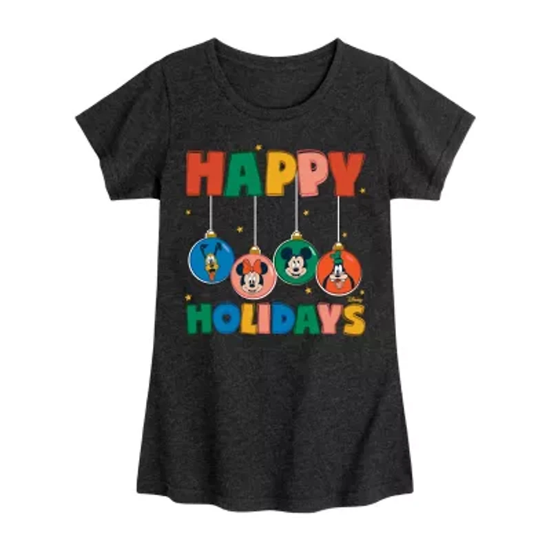 Disney Collection Girls Round Neck Short Sleeve Regular Fit Mickey and Friends Graphic T-Shirt