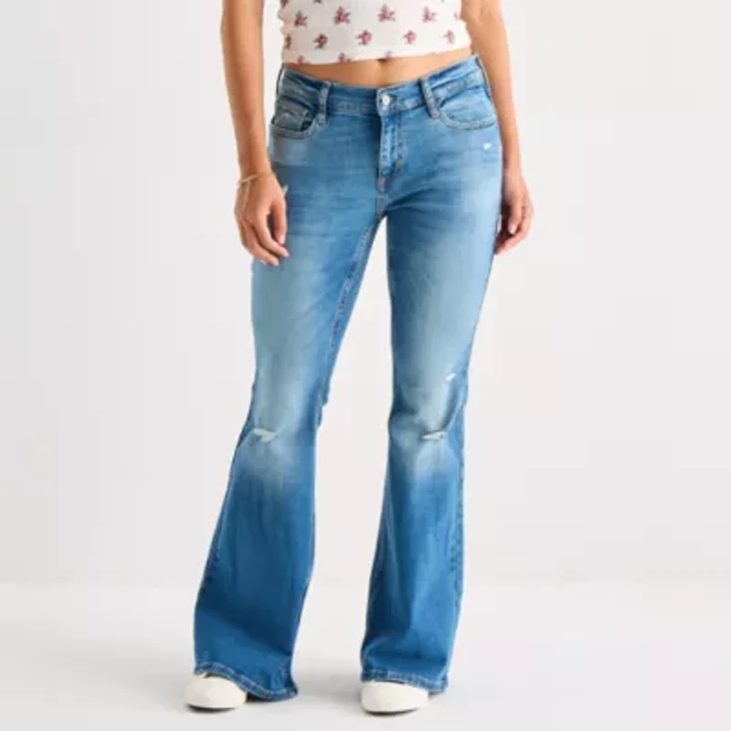 Arizona Womens Juniors Short Low Rise Flare Leg Jean