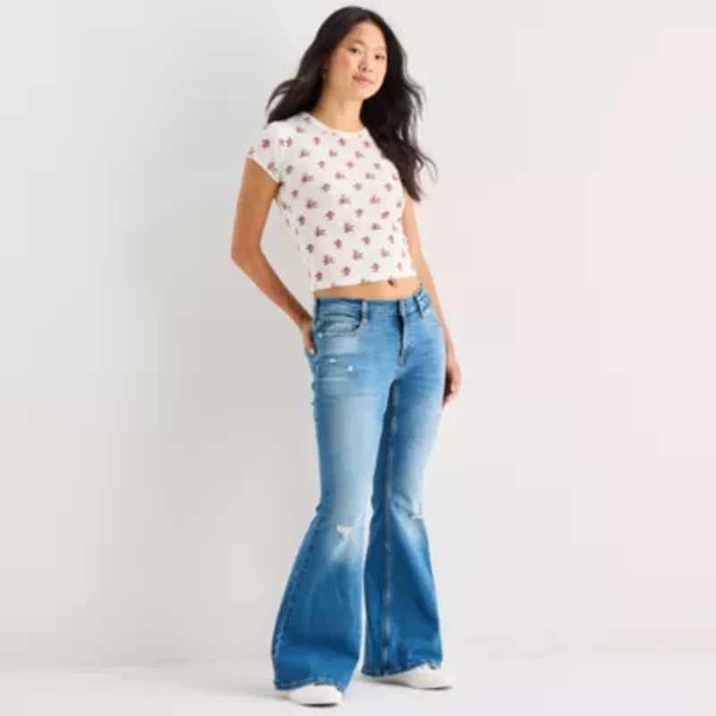 Arizona Womens Juniors Short Low Rise Flare Leg Jean