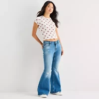 Arizona Womens Juniors Short Low Rise Flare Leg Jean