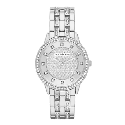 Liz Claiborne® Womens Silver-Tone Glitz Watch