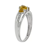 Genuine Citrine & Diamond-Accent Heart-Shaped 3-Stone 10K White Gold Ring
