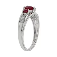 Lab-Created Ruby & Diamond-Accent Heart-Shaped 3-Stone 10K White Gold Ring