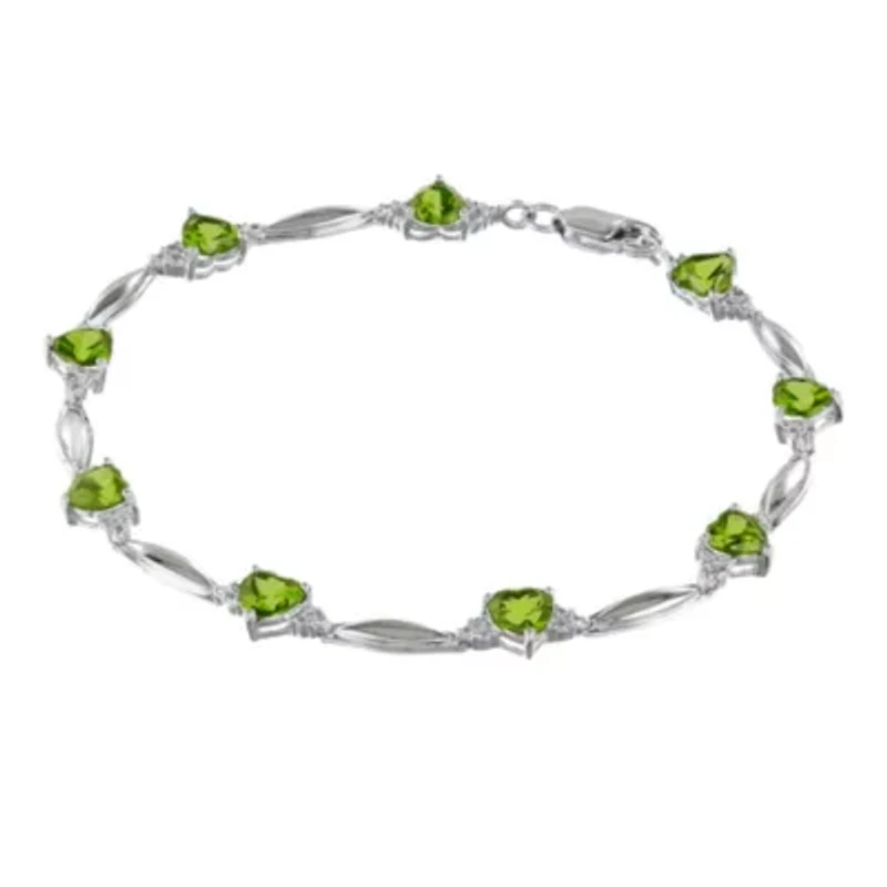 Genuine Peridot Heart-Shaped Sterling Silver Bracelet 